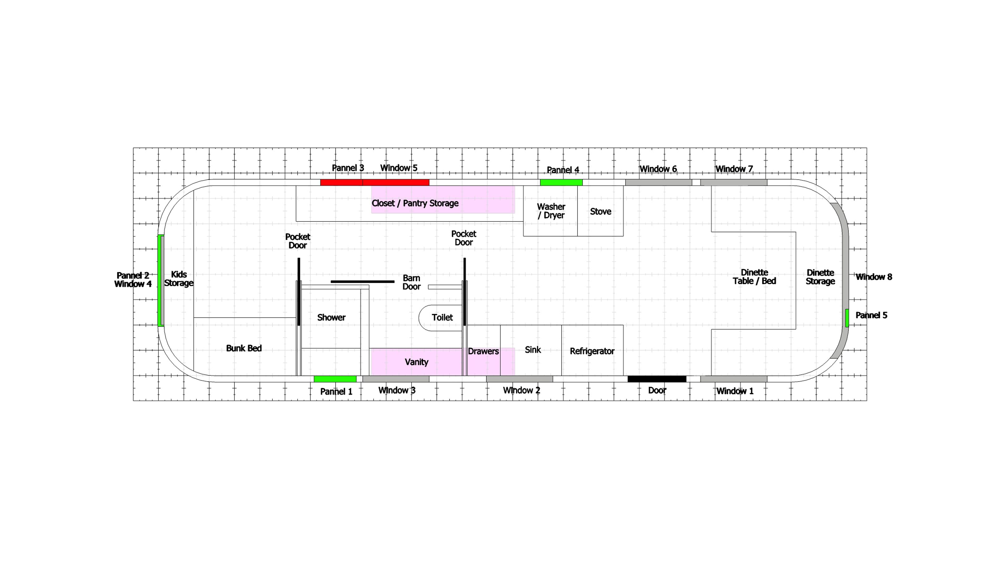 Floor plan layout with room labels and window positions