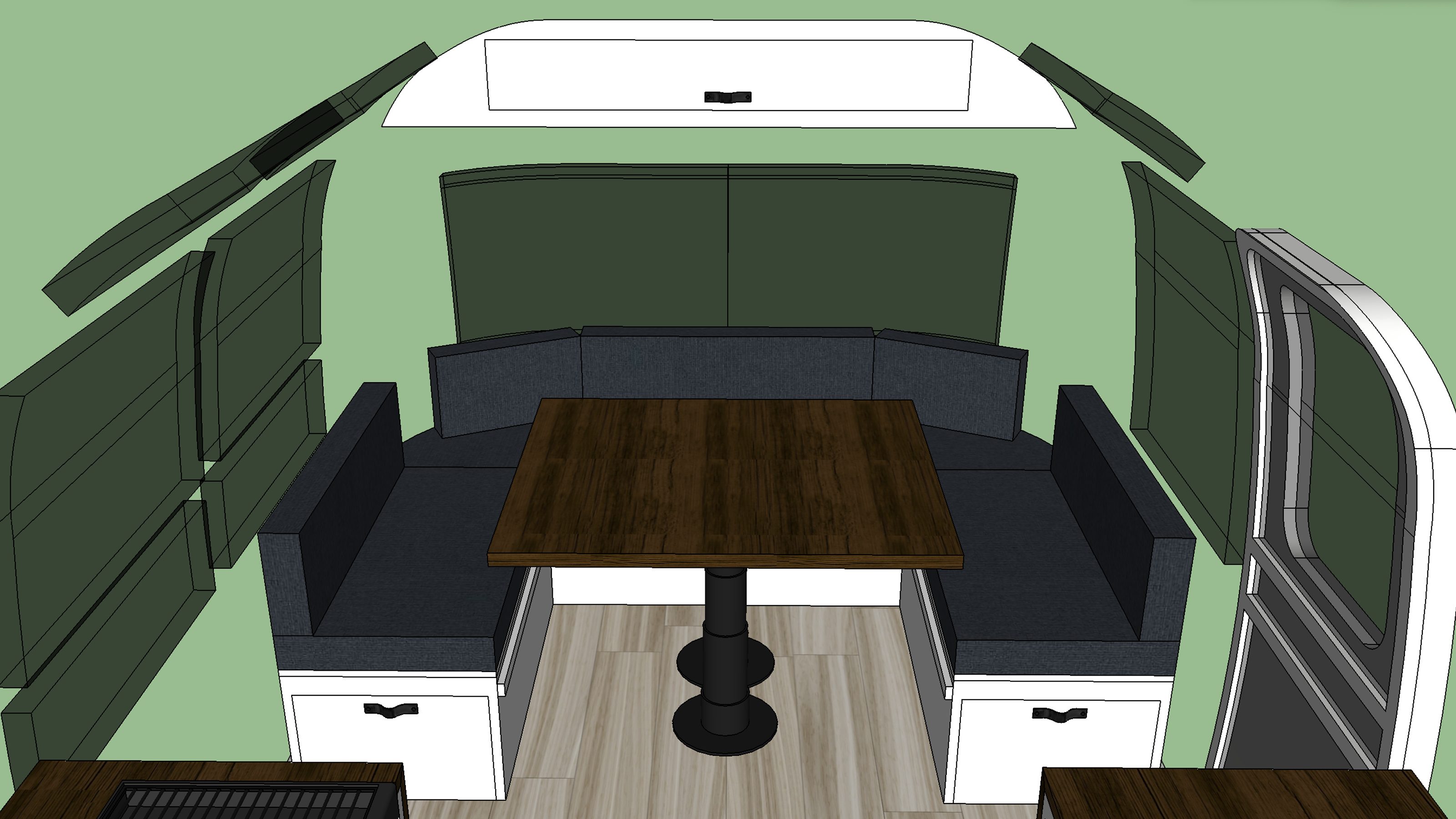 3D rendering showing kitchen and living area