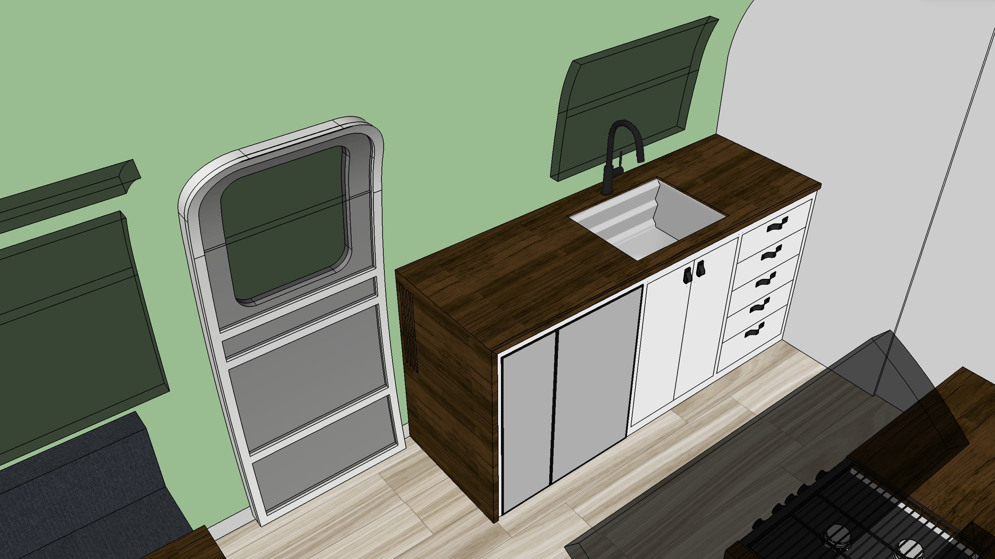 3D rendering of the galley kitchen