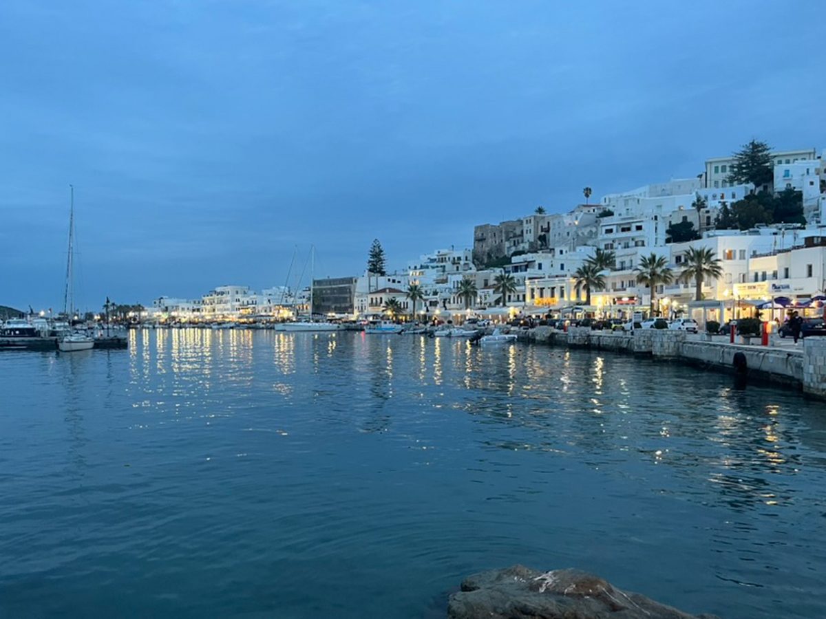 Naxos harbor at dusk