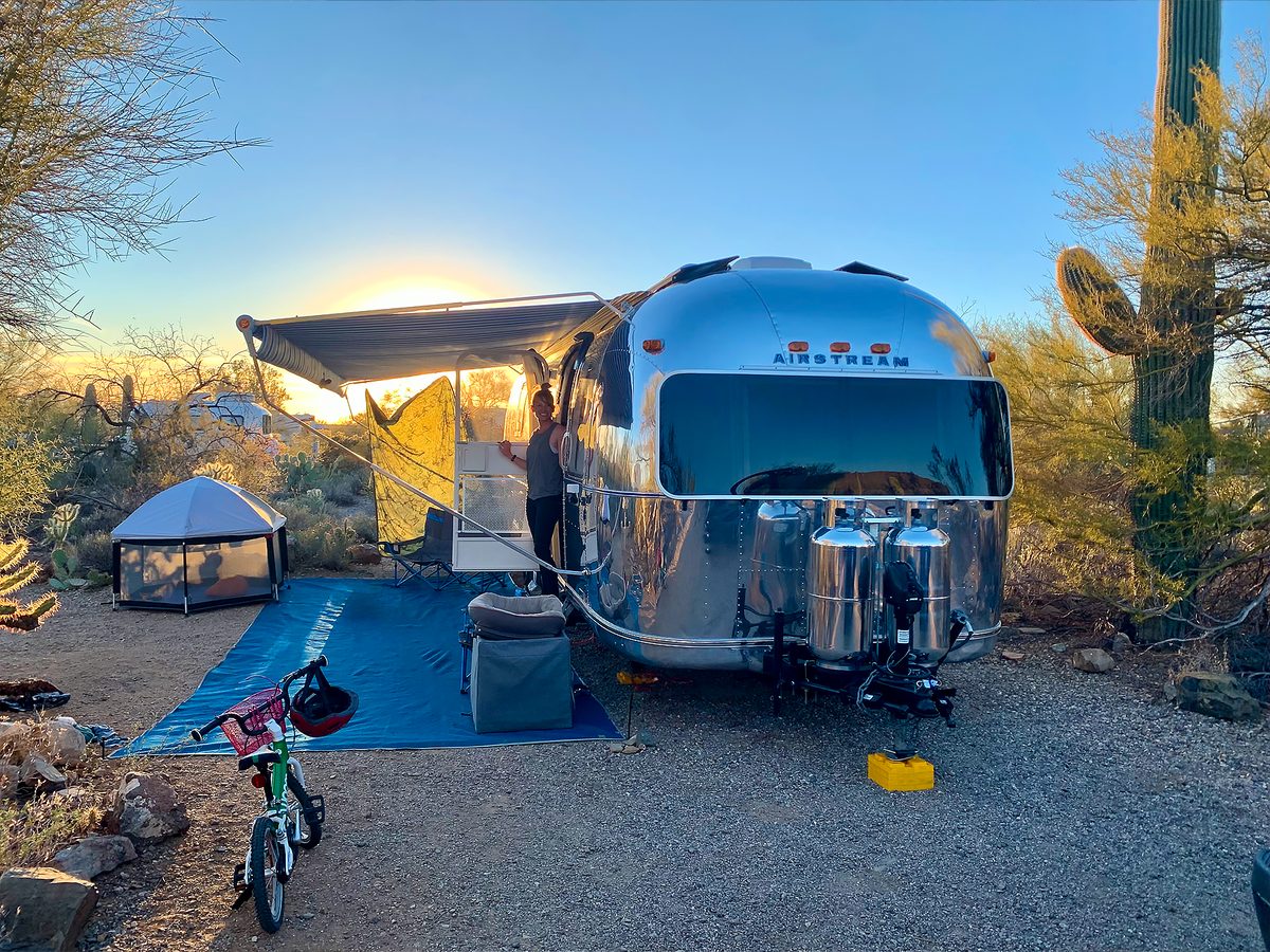 Colletta the Airstream at sunset in the desert
